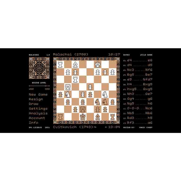 A digital game interface that looks like a pixellated chess board. 