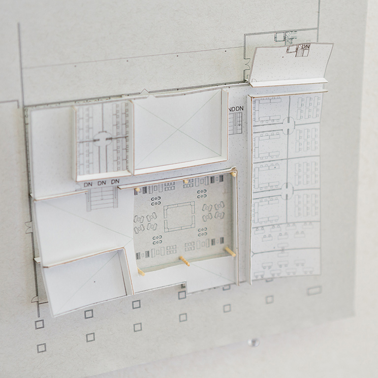 An interior design mockup made out of paper.