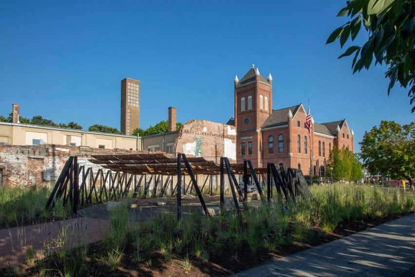 A architectural rendering of a white building created for Ivy Tech in Columbus, Indiana.