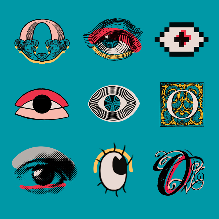 Illustrations of nine eyes.