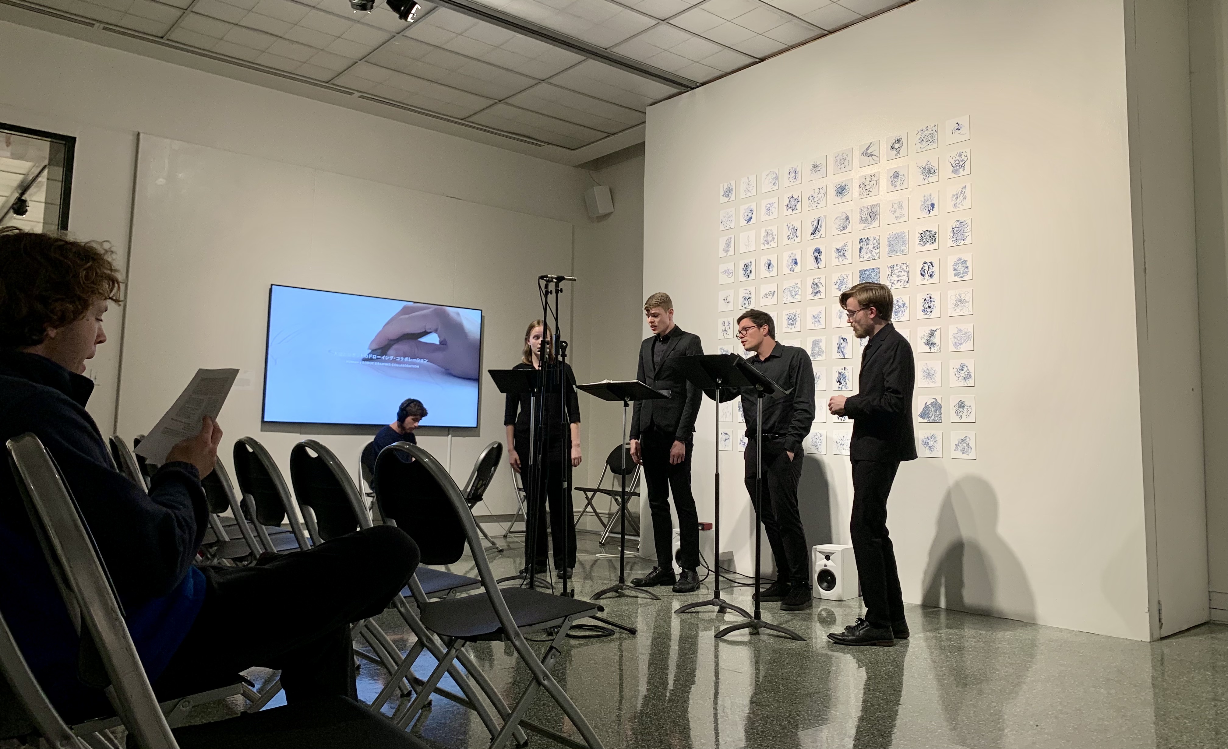 People painting outside.