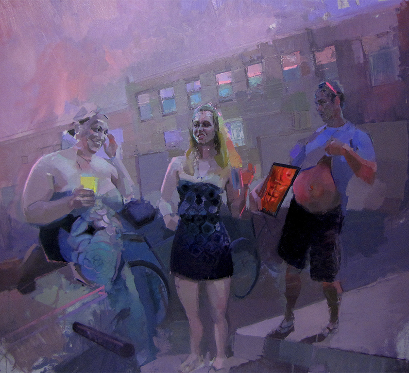 A painting of three people.