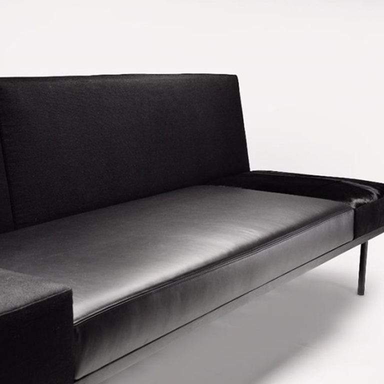 A black leather sofa