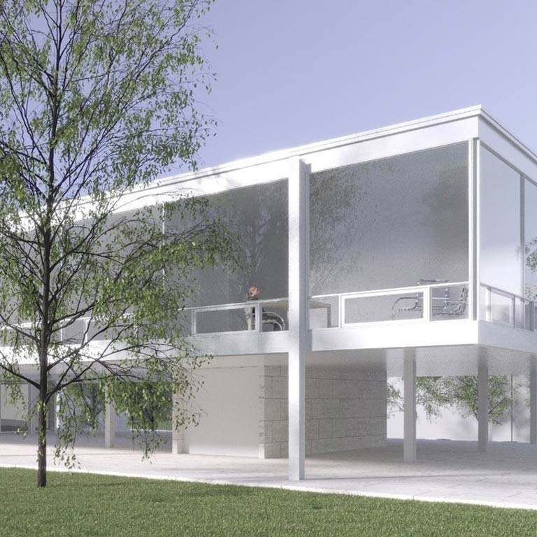 A mockup of a white minimalistic building.